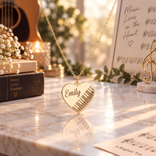 Engraved Piano Heart Necklace