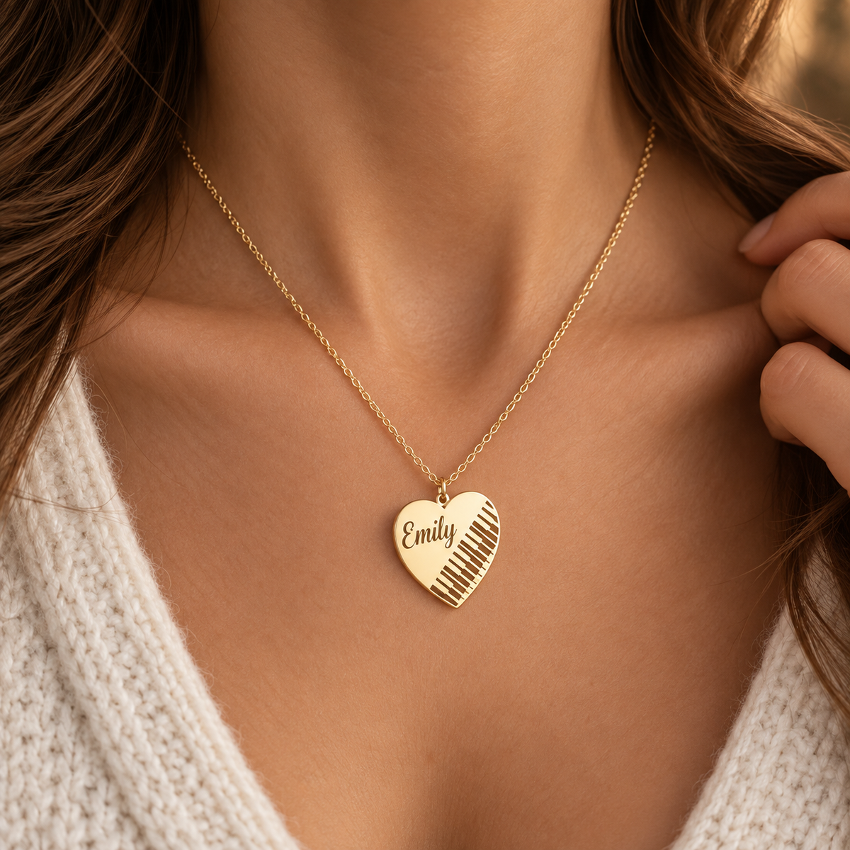 Engraved Piano Heart Necklace