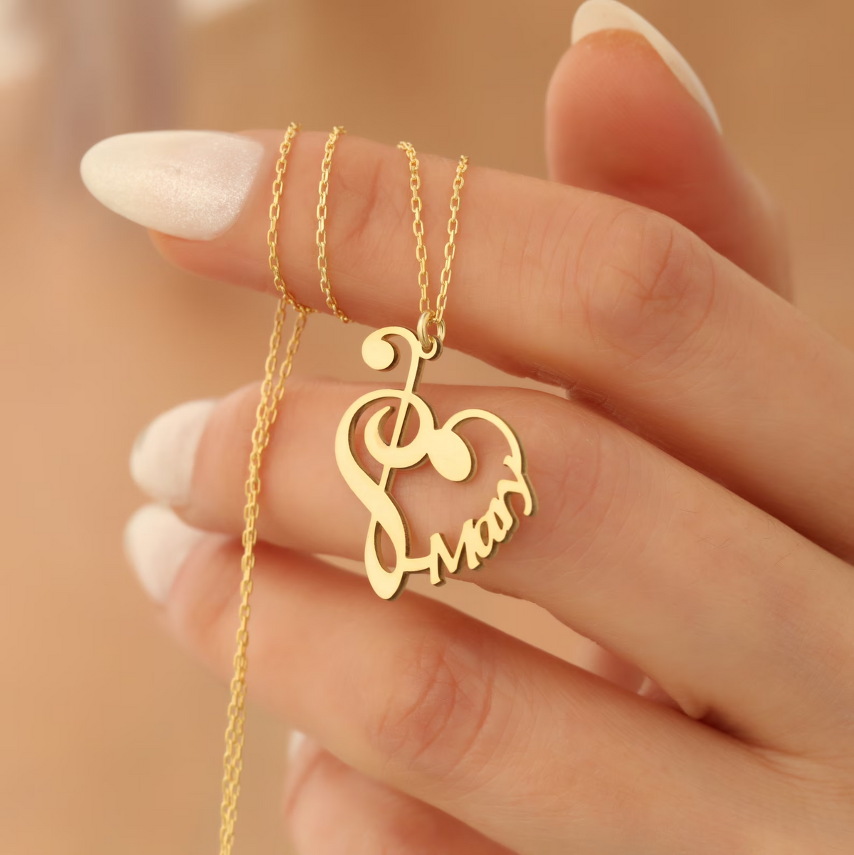 Personalized Gold Music Heart Necklace