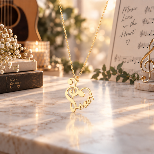 Personalized Gold Music Heart Necklace